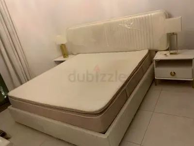 King Size Bed set with matress + 2 side drawer and lights  hair dresser