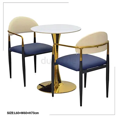 Modern 2-Seater Bistro Set with Marble Top Table and Gold Accents