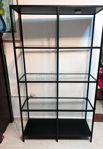 Black Metal and Glass Open Shelf Unit