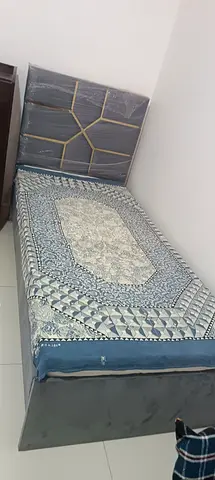 Single Bed with Upholstered Headboard and Base with matress - Good Condition