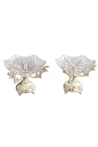 Elegant Crystal Compote Bowls with Ornate Silver-Plated Pedestals (Set of 2)