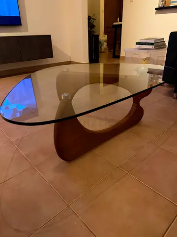 Mid-century Modern Glass Top Coffee Table with Wooden Base