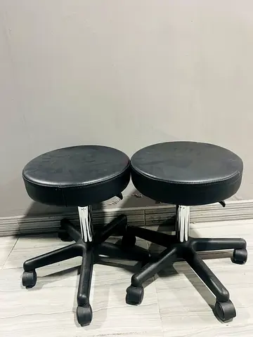 Pair of Adjustable Rolling Stools — Black, Good Condition