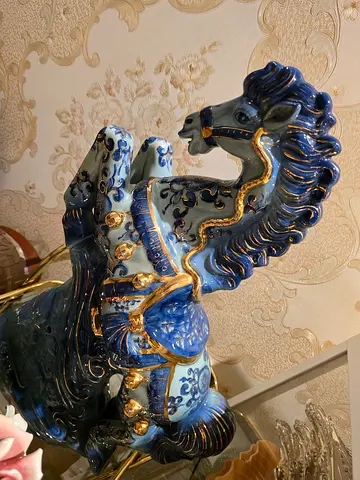 Decorative Blue Ceramic Horse Figurine - Large