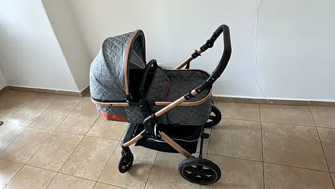 Used Junior Luxury Pram Stroller with Bassinet - Good Condition