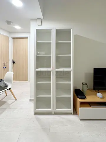 IKEA Billy + Oxberg White Glass-Front Display Cabinet / Bookcase - Good Condition