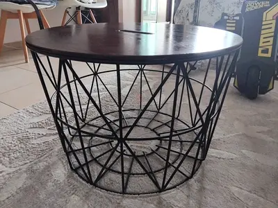 Modern Wire Basket Coffee Table with Wooden Top from OC Home