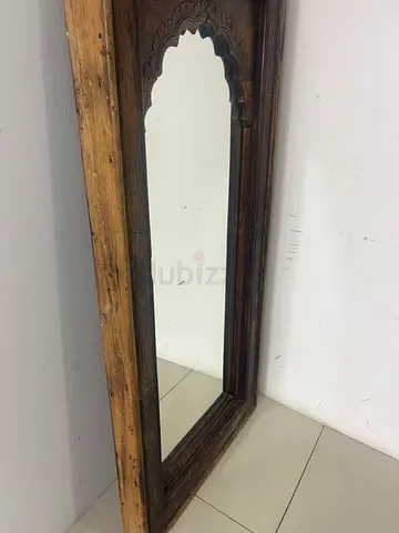 Large Rustic Carved Full-Length Mirror with Wooden Frame