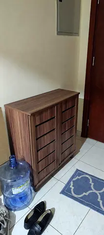 Compact wooden shoe cabinet  - walnut finish