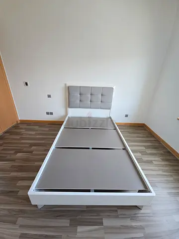 Single bed frame with upholstered headboard - white frame, good condition
