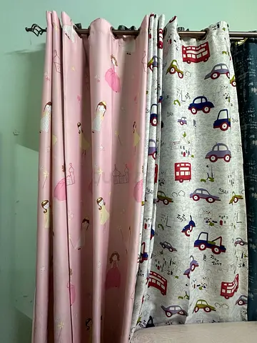 Set of Two Childrens Curtains (Pink Princess  Cars) - Ready to Hang