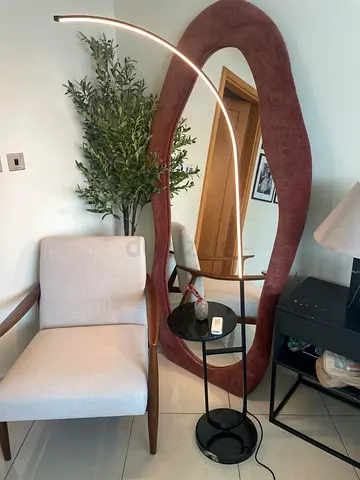 Modern arc floor lamp with side table