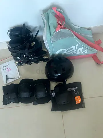 Powerslides Aztec Urban Black Inline Skates Size UK 4-4.5 with Bag, Helmet  Accessories