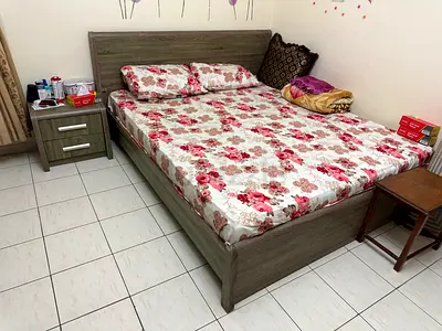 IKEA King size bed with mattress  side table