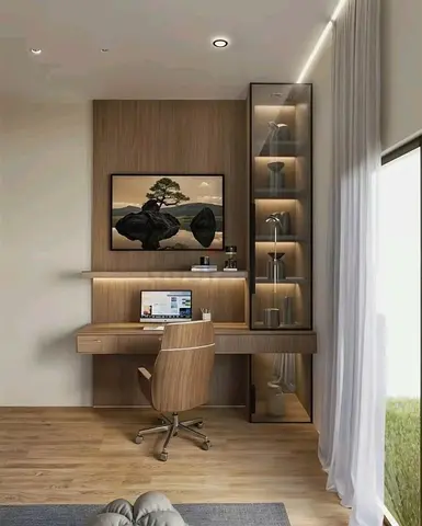 Modern Wooden Study Desk with Integrated Bookshelf and Storage