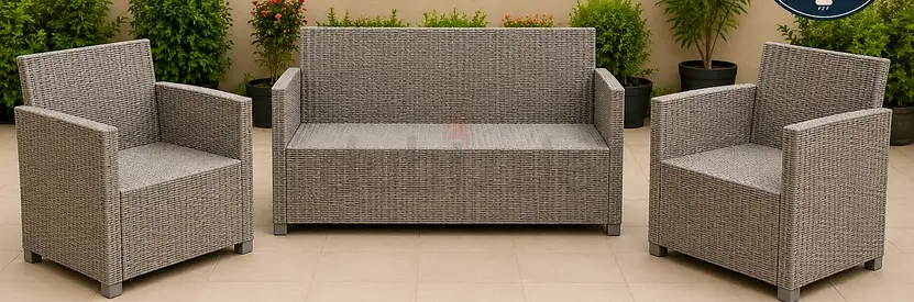 3-Piece Outdoor Wicker Sofa Set — 2 Armchairs + 1 Two-Seater Sofa