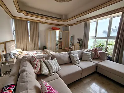 Large L-shaped Beige Fabric Sofa — Comfortable Sectional, Excellent Condition