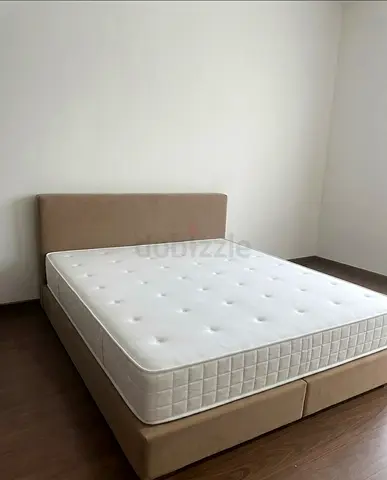 King Bed with Mattress - Beige Upholstery