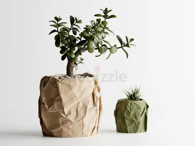 Decorative Potted Faux Plants in Paper-Style Planters (Set of 2)