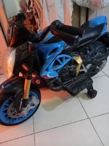 Kids Electric Ride-On Motorcycle with Training Wheels - Blue