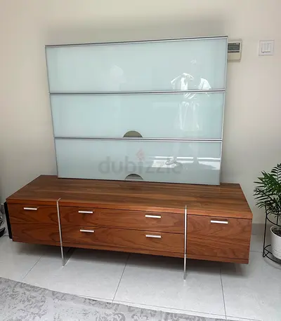 Tv unit with removable glass backdrop