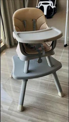 Beige/Gray Baby High Chair with Tray and Footrest - Good Condition