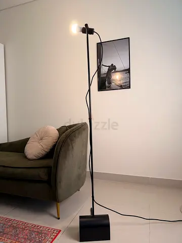 Minimalist Black Floor Lamp with Exposed Smart Bulb (can change color) - Good Condition