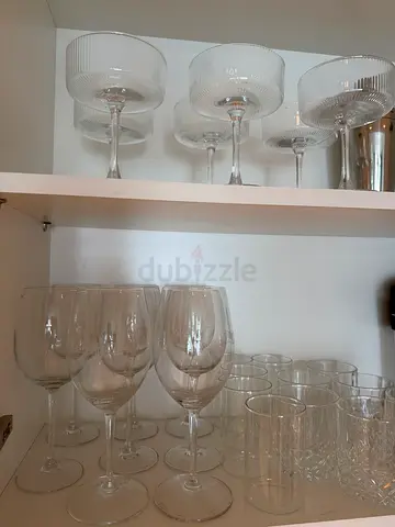 Dinnerware set, glasses, utensil