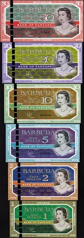 BARBUDA 6 PCS SET 1 2 5 10 20 50 DOLLARS 2019 UNC HYBRID POLYMER QEII