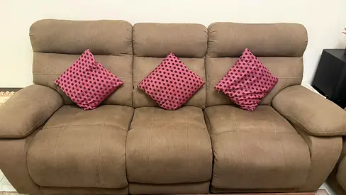 5-Seater Brown Reclining Sofa with Cushions - Good Condition