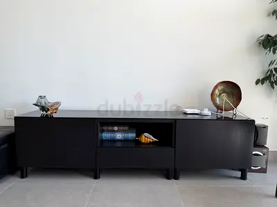 Low black TV cabinet / media console - modern minimalist