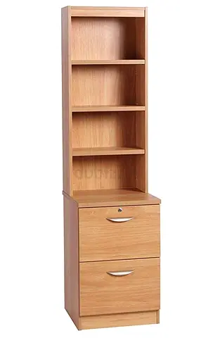 Tall wooden bookcase with two lockable drawers
