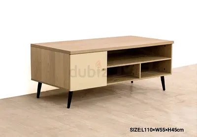 Light Wood TV Console Cabinet with Storage Shelves (110cm)