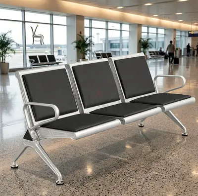 3-Seater Metal Waiting Room Bench with Cushioned Seats-7083