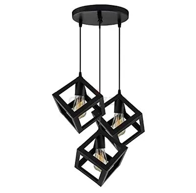 Set of 3 Square Lights Chandelier with Bulbs