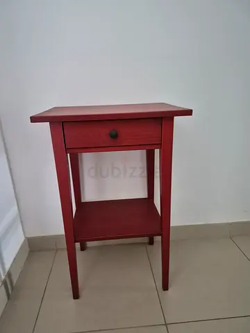 Red Wooden Nightstand with Single Drawer