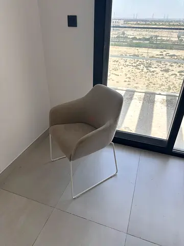 Beige Modern Upholstered Dining/Accent Chair with Metal Sled Base
