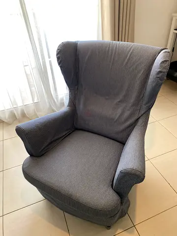 Comfortable Upholstered Wingback Armchair - Gray Striped (new cover)