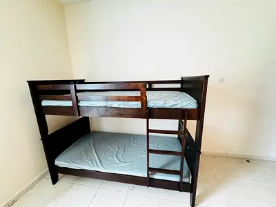 Solid Wood Dark Brown Bunk Bed with Ladder — Good Condition
