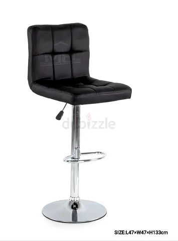 Adjustable Black PU Leather Bar Stool with Chrome Base