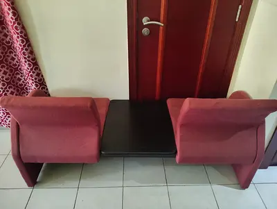 Two Seater Fabric Bench with Integrated Center Table