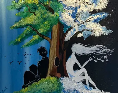 Hand-painted Romantic Tree Couple Acrylic Painting on Canvas