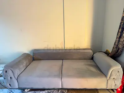 Grey velvet tufted sofa lounge