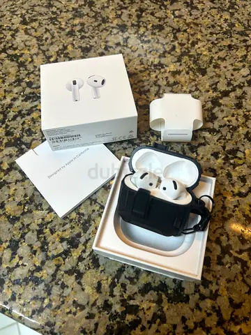 Open Box Apple AirPods (4th gen) with silicone strap holder