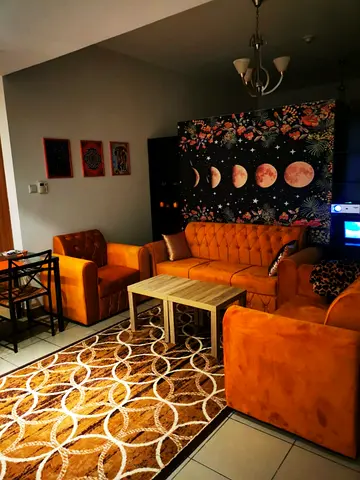 3-piece orange velvet sofa set with matching armchairs 1 and 2 seaters