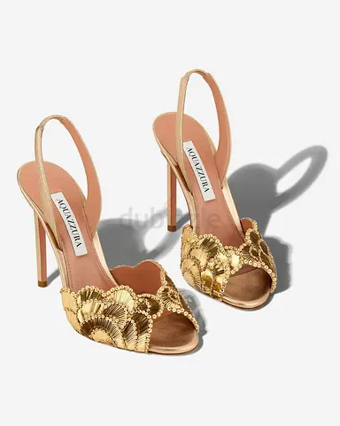 Gold Embellished Slingback High Heels - Aquazzura style