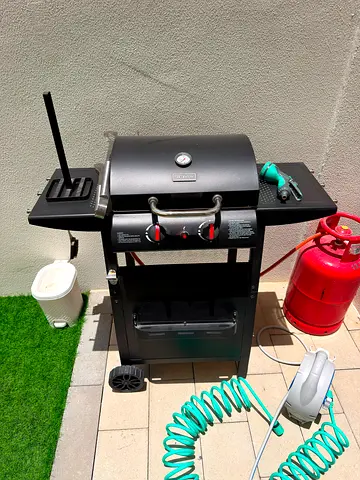 2-Burner Gas BBQ Grill with Side Shelf and Gas Cylinder 11kg