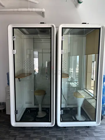 Two Soundproof Phone/Work Booths — White Glass Front Privacy Pods