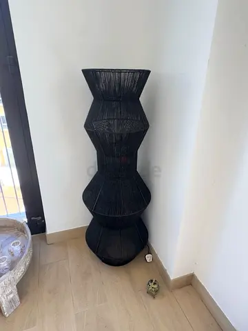 Tall black woven floor lamp/standing light - modern boho style