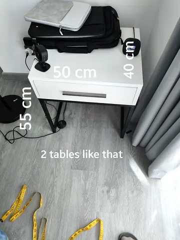 Pair of modern white bedside tables with drawer (50x40x55 cm)